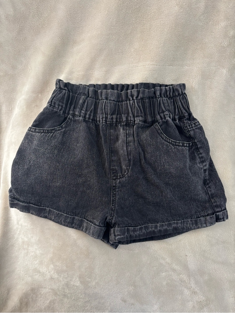 Kids Black Elastic-Waist Denim Shorts